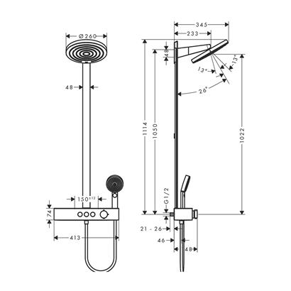 HansGrohe Pulsify S Duş Kolonu 260 2Jet, Ecosmart, Showertablet Select 400 İle - 24241670