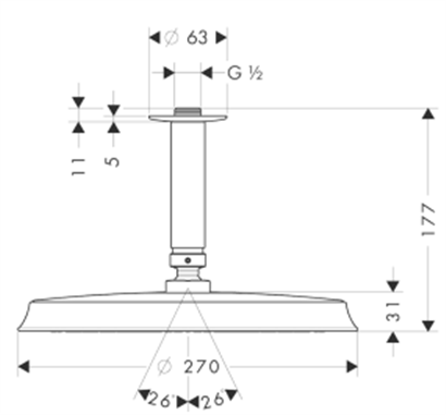 HansGrohe Raindance Classic Tepe Duşu 240 1 Jet, Tavan Bağlantısı İle - 27405000