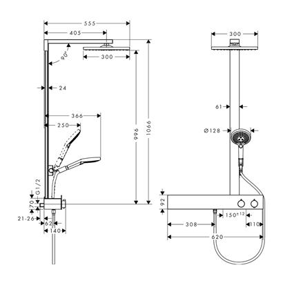 HansGrohe Raindance E Duş Kolonu 300 1 Jet, Showertablet 600 İle - 27363000