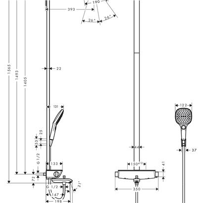 HansGrohe Raindance E Duş Kolonu 360 1 Jet, Banyo Termostat İle - 27113000