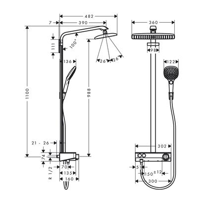 HansGrohe Raindance E Duş Kolonu 360 1 Jet, Showertablet Select 300 İle - 27288000