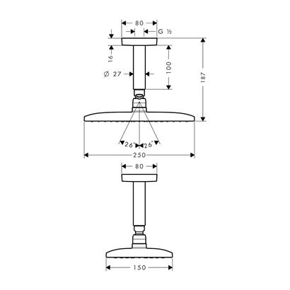 HansGrohe Raindance E Tepe Duşu 240 1 Jet, Tavan Bağlantısı İle - 27380000