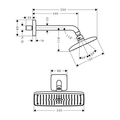 HansGrohe Raindance E Tepe Duşu 240 1 Jet, Duş Dirseği İle - 27370000