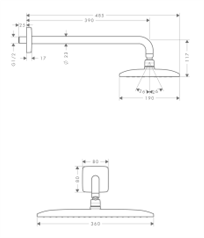 HansGrohe Raindance E Tepe Duşu 360 1 Jet, 39 Cm Duş Dirseği İle - 27376000