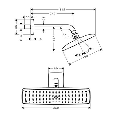 HansGrohe Raindance E Tepe Duşu 360 1 Jet, 24 Cm Duş Dirseği İle - 27371000