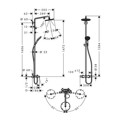 HansGrohe Raindance S Duş Kolonu 240 1 Jet, Banyo Termostatı İle - 27117000