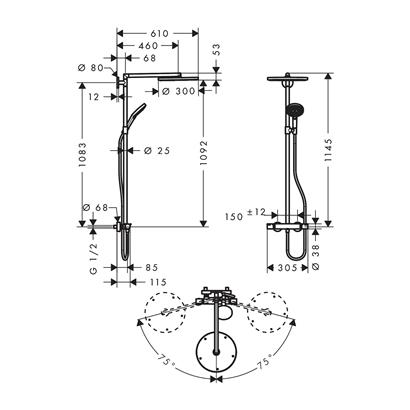 HansGrohe Raindance S Duş Kolonu 300 1 Jet, Termostat İle - 27114000