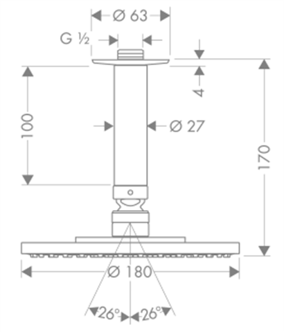 HansGrohe Raindance S Tepe Duşu 180 1 Jet, Tavan Bağlantısı İle - 27478000
