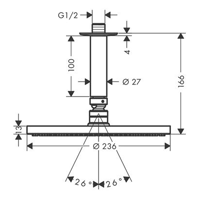 HansGrohe Raindance S Tepe Duşu 240 1 Jet, Powderrain, Tavan Bağlantısı İle - 27620000