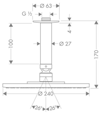 HansGrohe Raindance S Tepe Duşu 240 1 Jet, Ecosmart, 9 Lt/Dk, Tavan Bağlantısı İle - 27463000