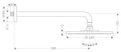 HansGrohe Raindance S Tepe Duşu 240 1 Jet, Duş Dirseği İle - 27474000