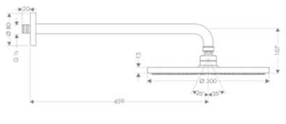 HansGrohe Raindance S Tepe Duşu 300 1 Jet, 46 Cm Duş Dirseği İle - 27492000