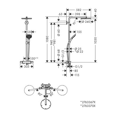 HansGrohe Raindance Select S Duş Kolonu 240 1 Jet, Powderrain, Termostat İle - 27633990