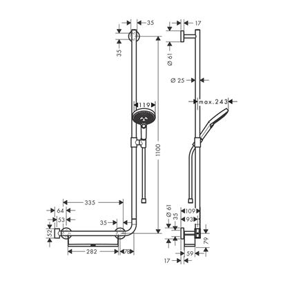 HansGrohe Raindance Select S Duş Seti 120 3 Jet, 110 Cm Sağ Duş Barı İle - 26326000