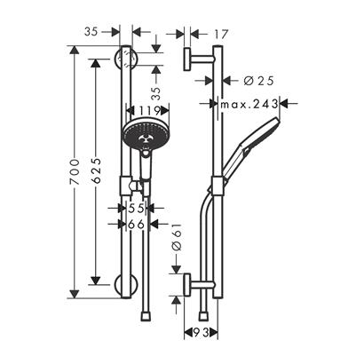 HansGrohe Raindance Select S Duş Seti 120 3 Jet, 65 Cm Duş Barı İle - 26320000