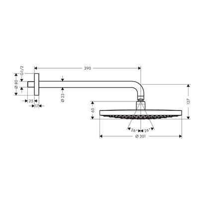 HansGrohe Raindance Select S Tepe Duşu 300 2 Jet, Duş Dirseği İle - 27378000