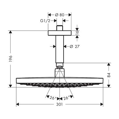 HansGrohe Raindance Select S Tepe Duşu 300 2 Jet, Tavan Bağlantısı İle - 27337000