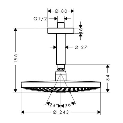 HansGrohe Raindance Select S Tepe Duşu 240 2 Jet, Ecosmart, 9 Lt/Dk, Tavan Bağlantısı İle - 26469000