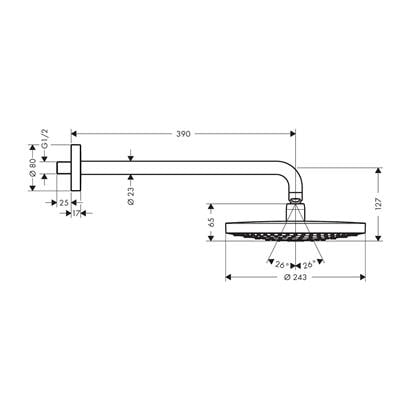 HansGrohe Raindance Select S Tepe Duşu 240 2 Jet, Duş Dirseği İle - 26466000