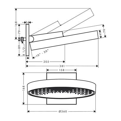 HansGrohe Rainfinity Tepe Duşu 360 1Jet, Duvar Bağlantısı İle - 26230340