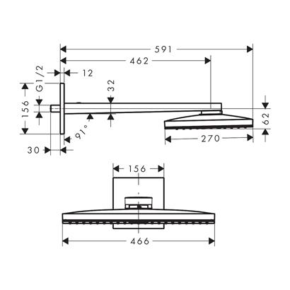 HansGrohe Rainmaker Select Tepe Duşu 460 1 Jet, Ecosmart, 9 Lt/Dk, Duş Dirseği İle - 24013400