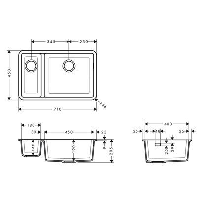 HansGrohe S51 S510 - U635 Tezgah Altı Eviye 180/450 - 43433380