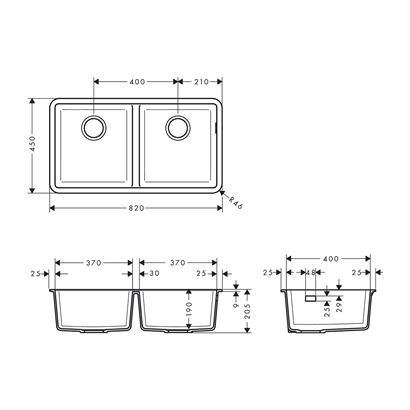 HansGrohe S51 S510 - U770 Tezgah Altı Eviye 370/370 - 43434380