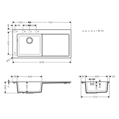 HansGrohe S51 S5110 - F450 Ankastre Eviye 450 Damlalıklı - 43330380