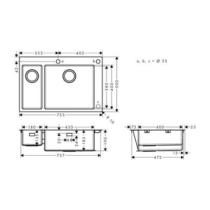 HansGrohe S71 S712 - F655 Ankastre Eviye 180/450 - 43310800