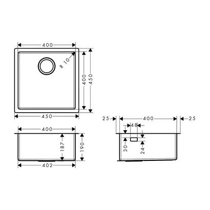 HansGrohe S71 S719 - U400 Tezgah Altı Eviye 400 - 43425800