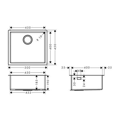 HansGrohe S71 S719 - U450 Tezgah Altı Eviye 450 - 43426800