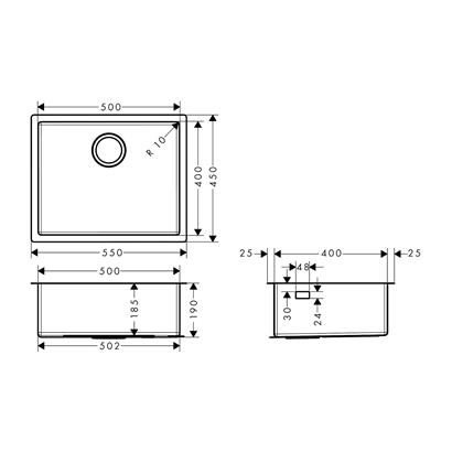 HansGrohe S71 S719 - U500 Tezgah Altı Eviye 500 - 43427800