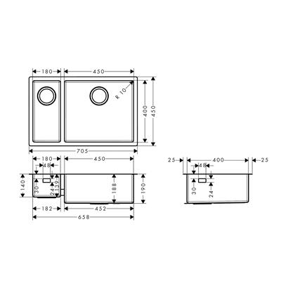 HansGrohe S71 S719 - U655 Tezgah Altı Eviye 180/450 - 43429800
