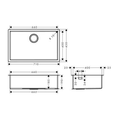 HansGrohe S71 S719 - U660 Tezgah Altı Eviye 660 - 43428800