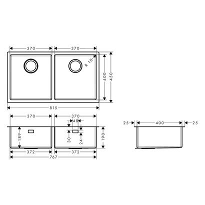 HansGrohe S71 S719 - U765 Tezgah Altı Eviye 370/370 - 43430800