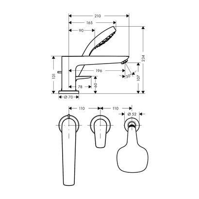 HansGrohe Talis E 3 - Delikli Küvet Kenarı Banyo Bataryası - 71731000