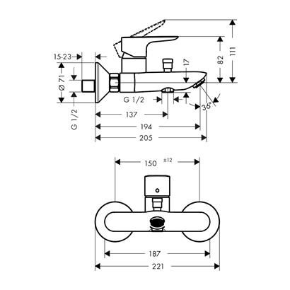 HansGrohe Talis E Tek Kollu Banyo Bataryası Aplike - 71740340