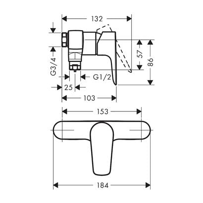 HansGrohe Talis E Tek Kollu Duş Bataryası Aplike, Merkez Mesafe 15.3 Cm - 71761000