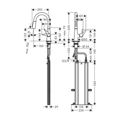 HansGrohe Talis M51 Tek Kollu Eviye Bataryası 160, Çekilebilir El Duşu, 2Jet, Sbox - 73850800