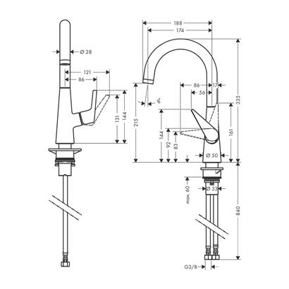 HansGrohe Talis M51 Tek Kollu Eviye Bataryası 220, 1Jet - 72814800