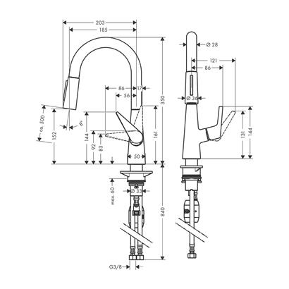 HansGrohe Talis M51 Tek Kollu Eviye Bataryası 160, Çekilebilir El Duşu, 2Jet - 72815000