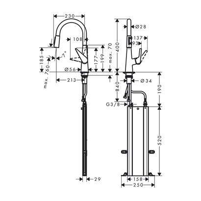 HansGrohe Talis M51 Tek Kollu Eviye Bataryası 200, Eco, Çekilebilir El Duşu, 2Jet, Sbox - 73876000