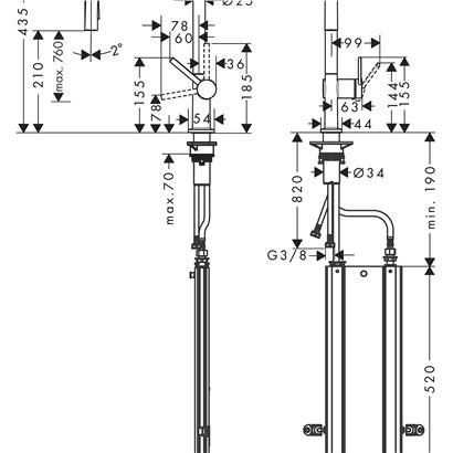 HansGrohe Talis M54 Tek Kollu Eviye Bataryası 210, Çekilebilir El Duşu, 2Jet, Sbox - 72801670