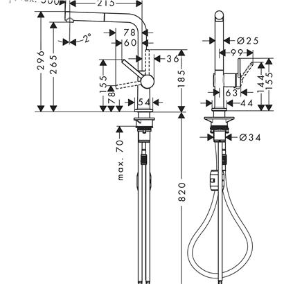 HansGrohe Talis M54 Tek Kollu Eviye Bataryası 270, Çekilebilir Gaga, 1Jet - 72808000