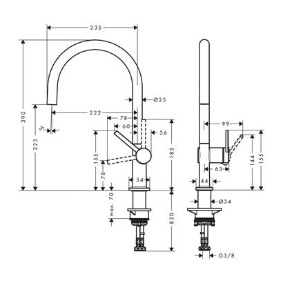 HansGrohe Talis M54 Tek Kollu Eviye Bataryası 220, Eco, 1Jet - 72843670