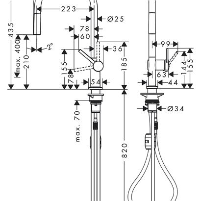 HansGrohe Talis M54 Tek Kollu Eviye Bataryası 210, Çekilebilir Gaga, 1Jet - 72802800