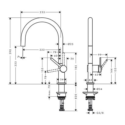 HansGrohe Talis M54 Tek Kollu Eviye Bataryası 220, 1Jet - 72804670