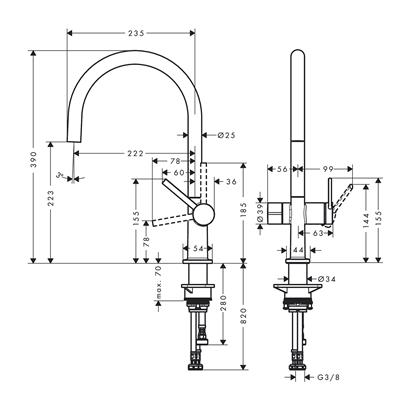 HansGrohe Talis M54 Tek Kollu Eviye Bataryası 220, Açma - Kapama Valfi, 1Jet - 72805000