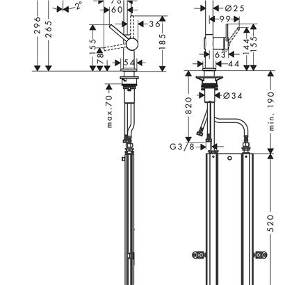 HansGrohe Talis M54 Tek Kollu Eviye Bataryası 270, Çekilebilir Gaga, 1Jet, Sbox - 72809000