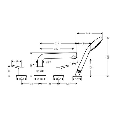 HansGrohe Talis S 4 - Delikli Küvet Kenarı Banyo Bataryası - 72419000